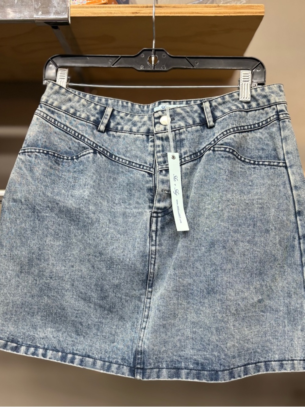 She + Sky Acid Wash Denim Mini Skirt in Light Blue